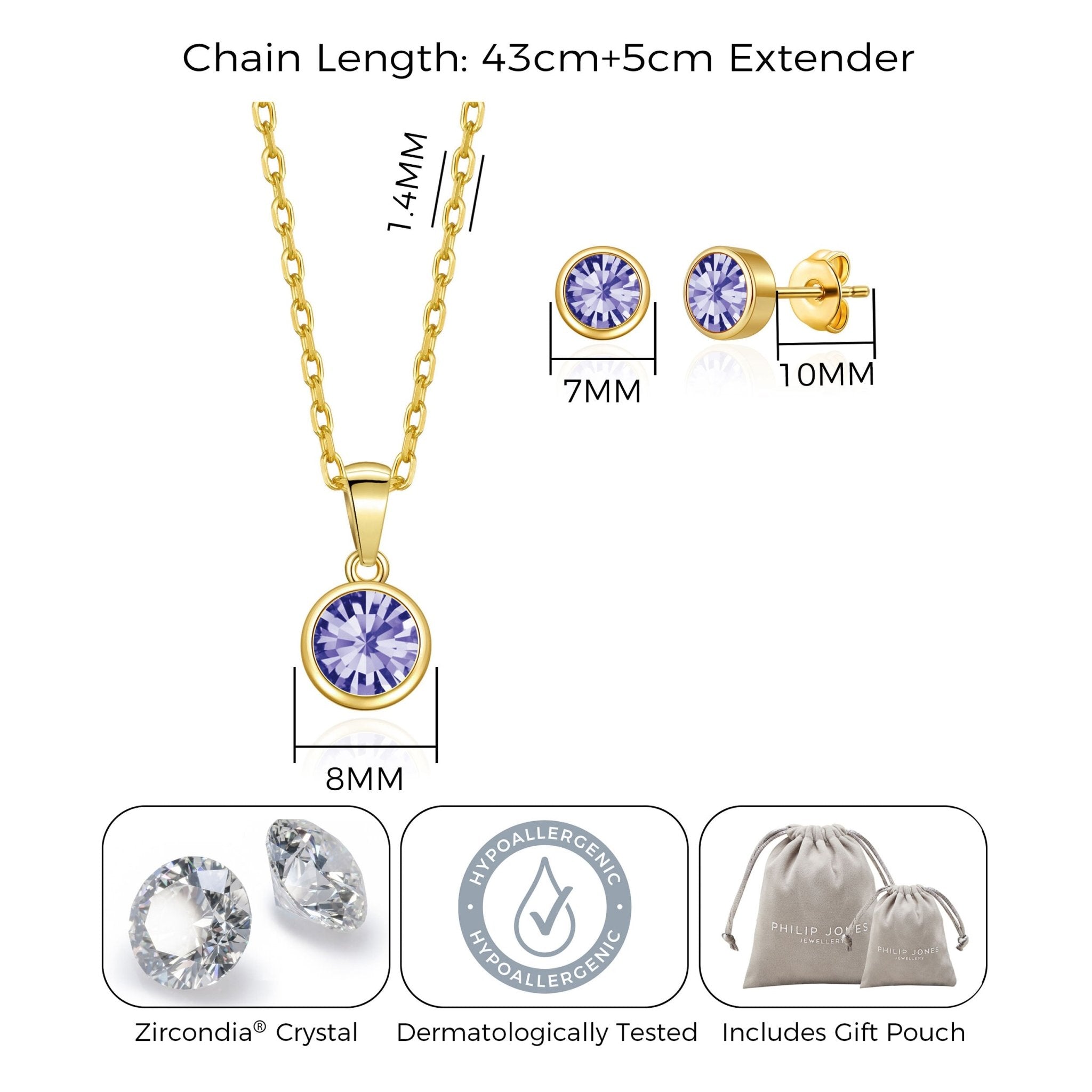 18k Gold Plated February (Amethyst) Birthstone Necklace & Earrings Set Created with Zircondia® Crystals