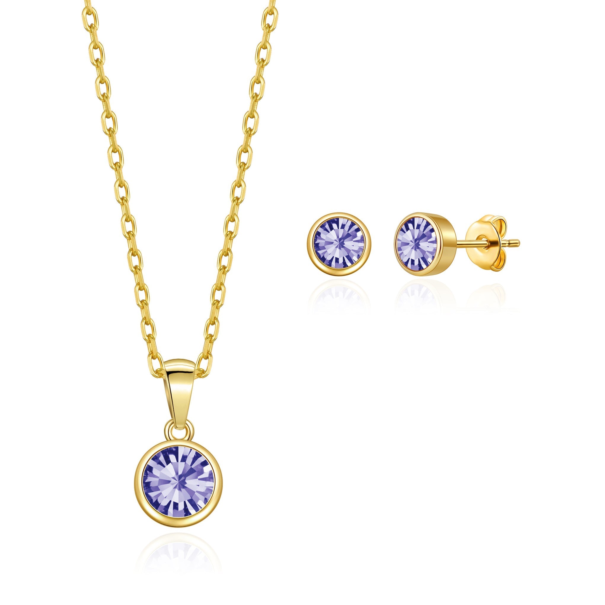 18k Gold Plated February (Amethyst) Birthstone Necklace & Earrings Set Created with Zircondia® Crystals