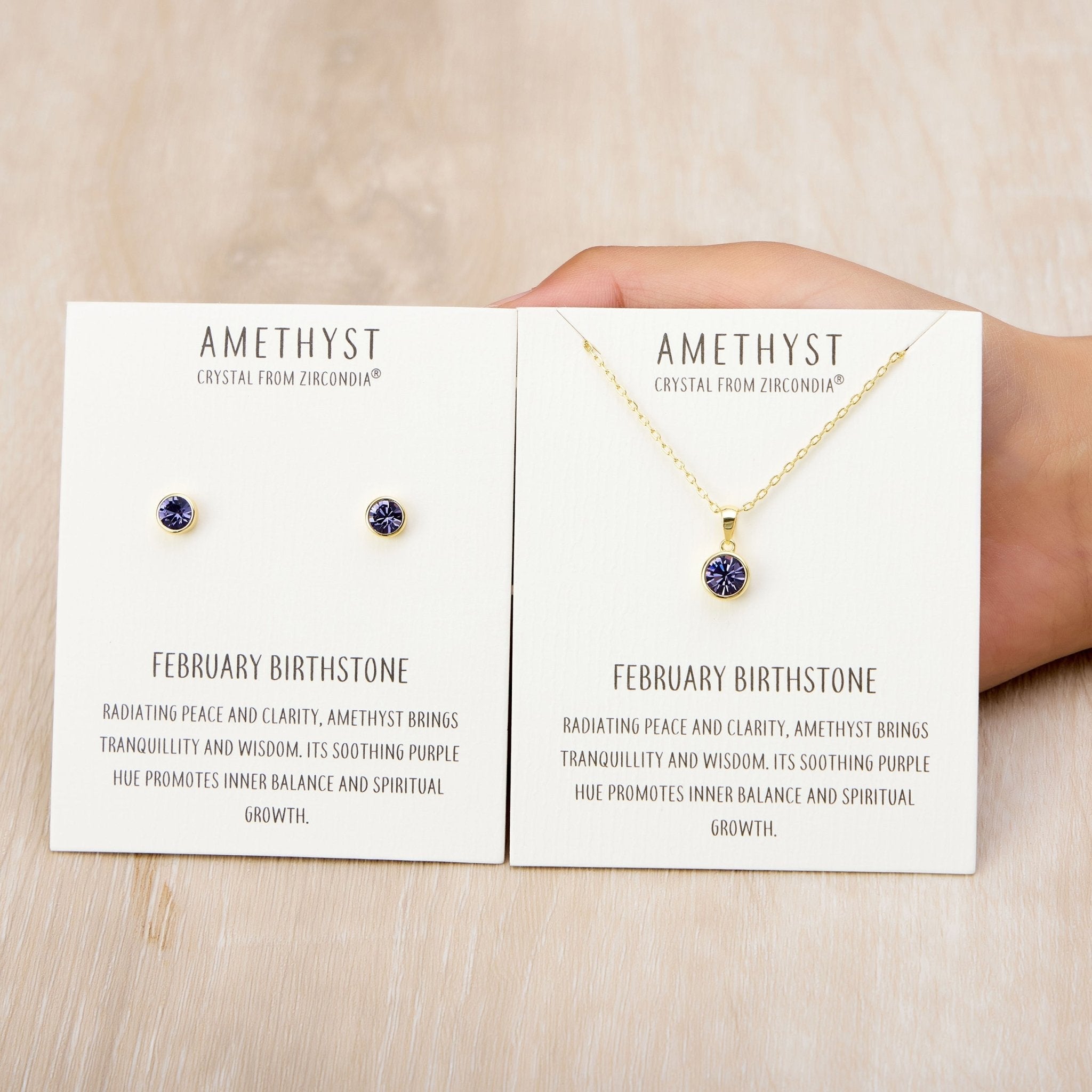18k Gold Plated February (Amethyst) Birthstone Necklace & Earrings Set Created with Zircondia® Crystals
