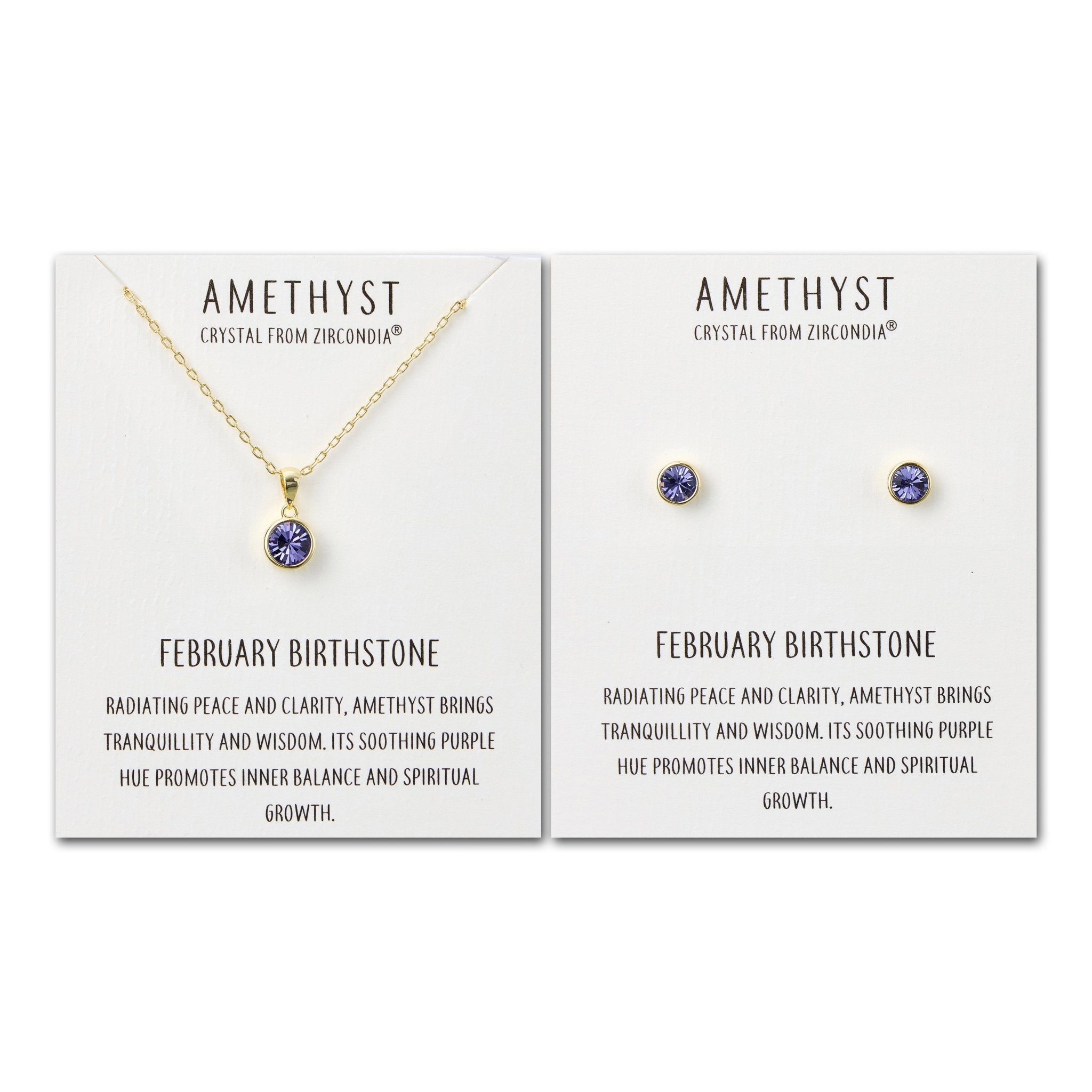18k Gold Plated February (Amethyst) Birthstone Necklace & Earrings Set Created with Zircondia® Crystals