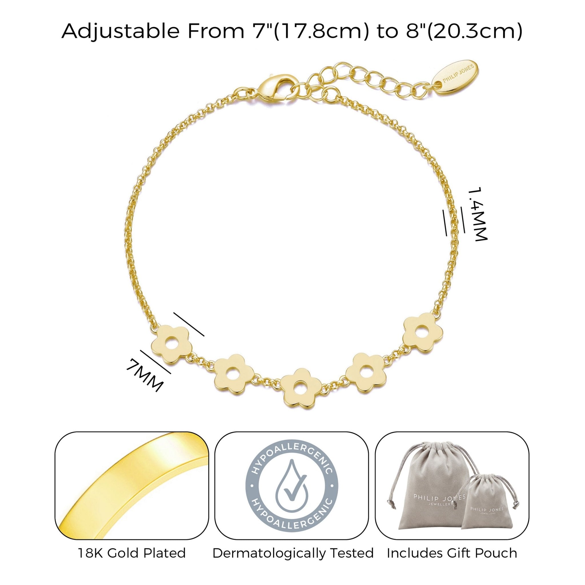 18k Gold Plated Flower Bracelet