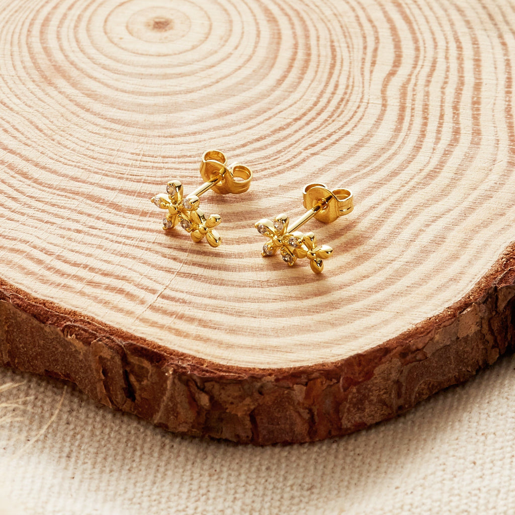 18k Gold Plated Flower Earrings Created with Zircondia® Crystals