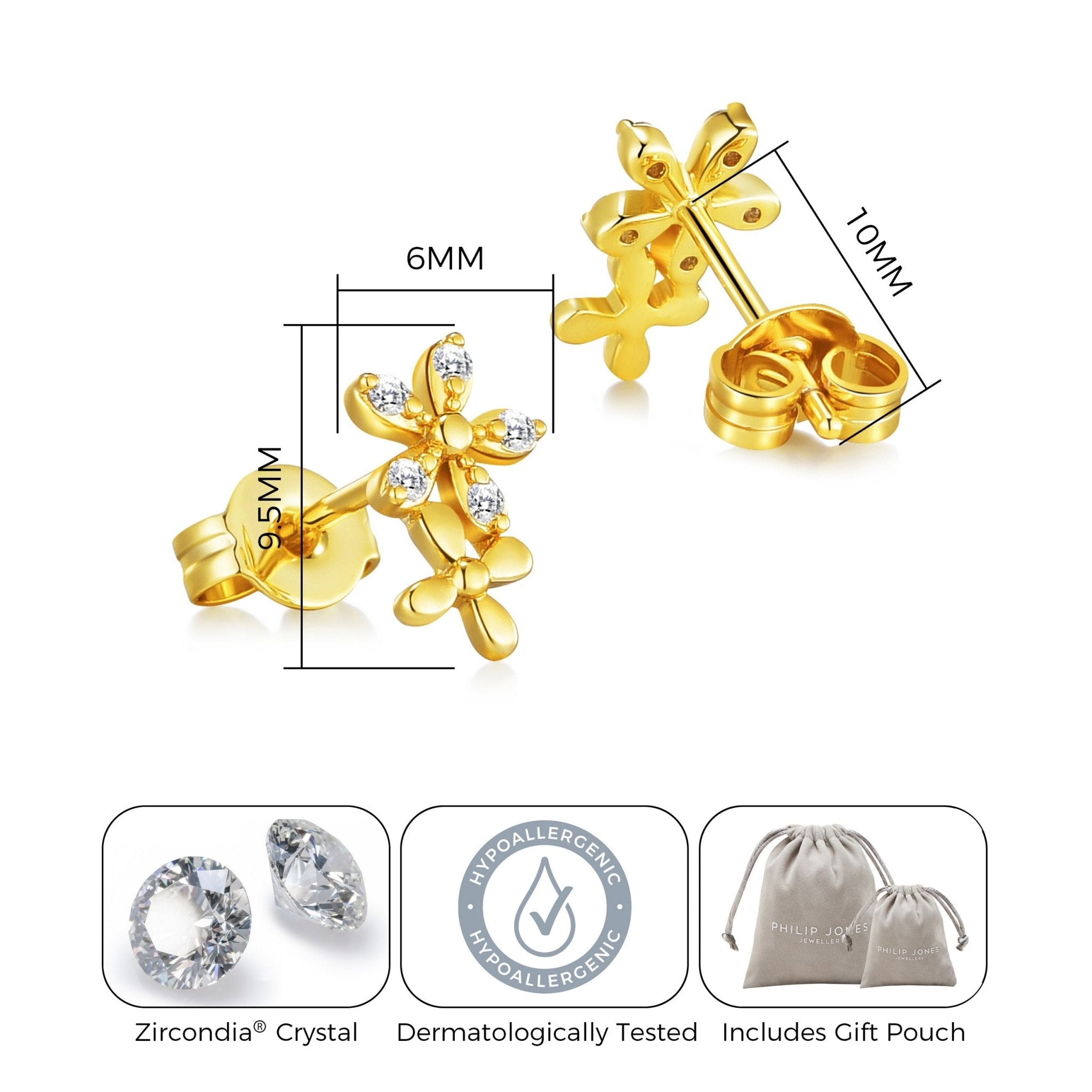 18k Gold Plated Flower Earrings Created with Zircondia® Crystals