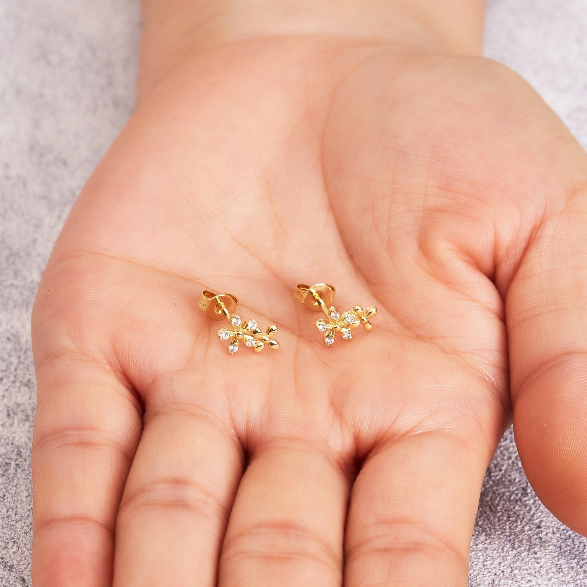 18k Gold Plated Flower Earrings Created with Zircondia® Crystals
