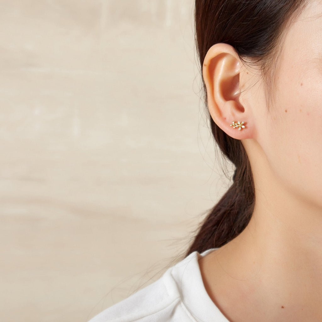 18k Gold Plated Flower Earrings Created with Zircondia® Crystals