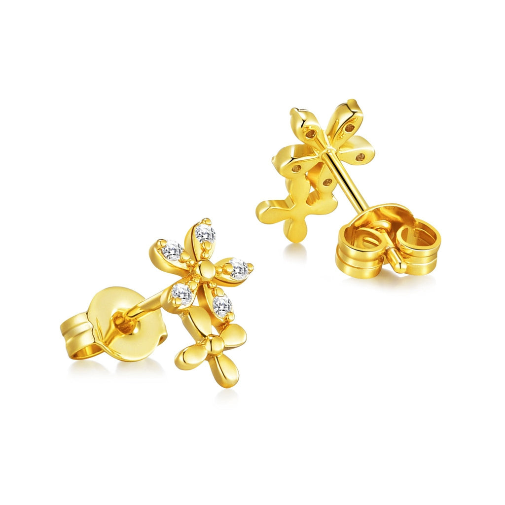 18k Gold Plated Flower Earrings Created with Zircondia® Crystals