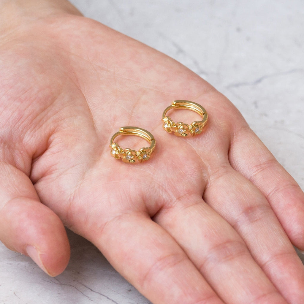 18k Gold Plated Flower Hoop Earrings Created with Zircondia® Crystals