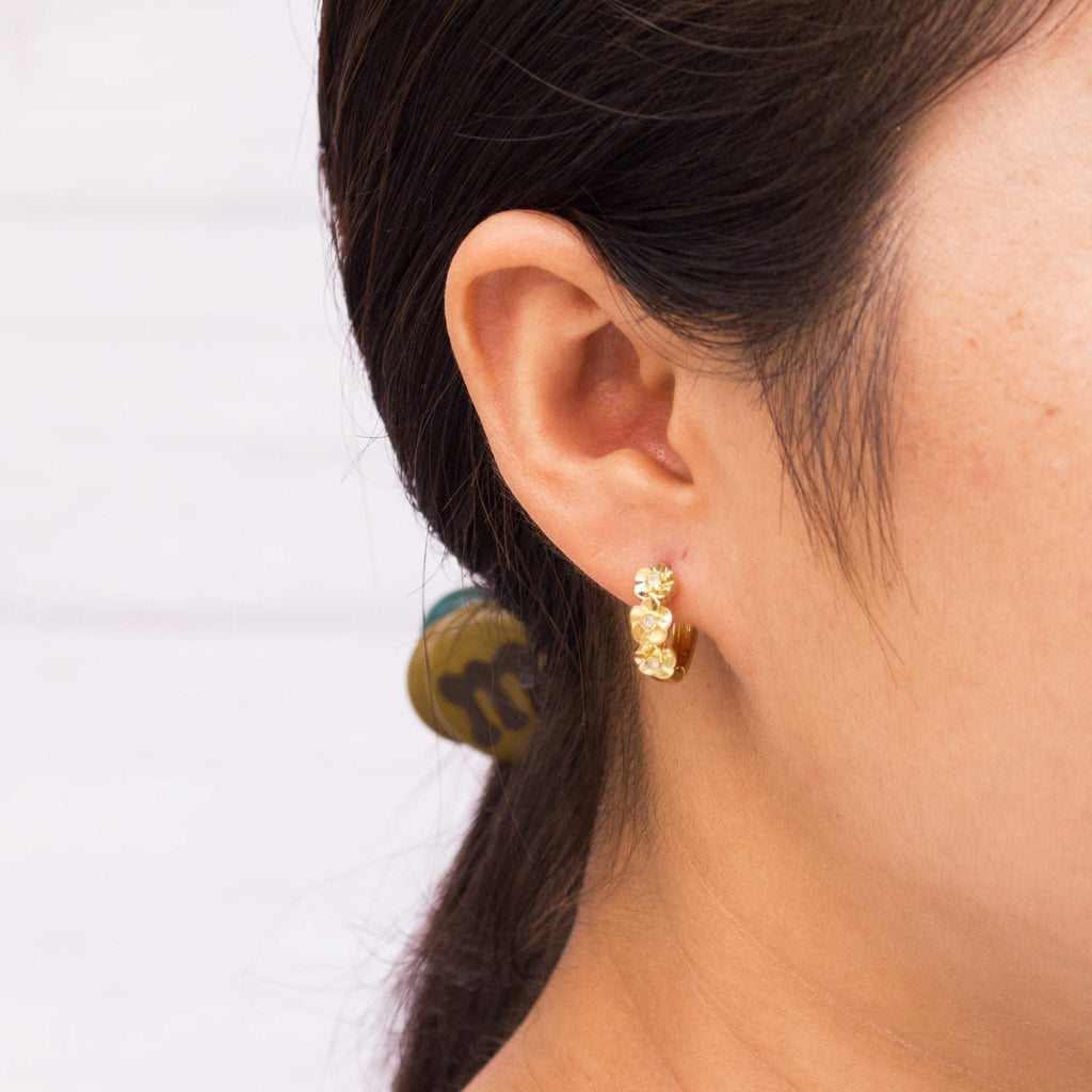 18k Gold Plated Flower Hoop Earrings Created with Zircondia® Crystals