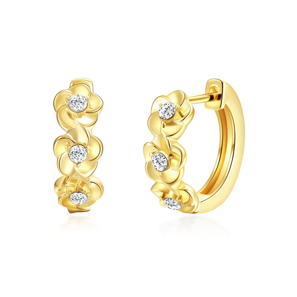 18k Gold Plated Flower Hoop Earrings Created with Zircondia® Crystals