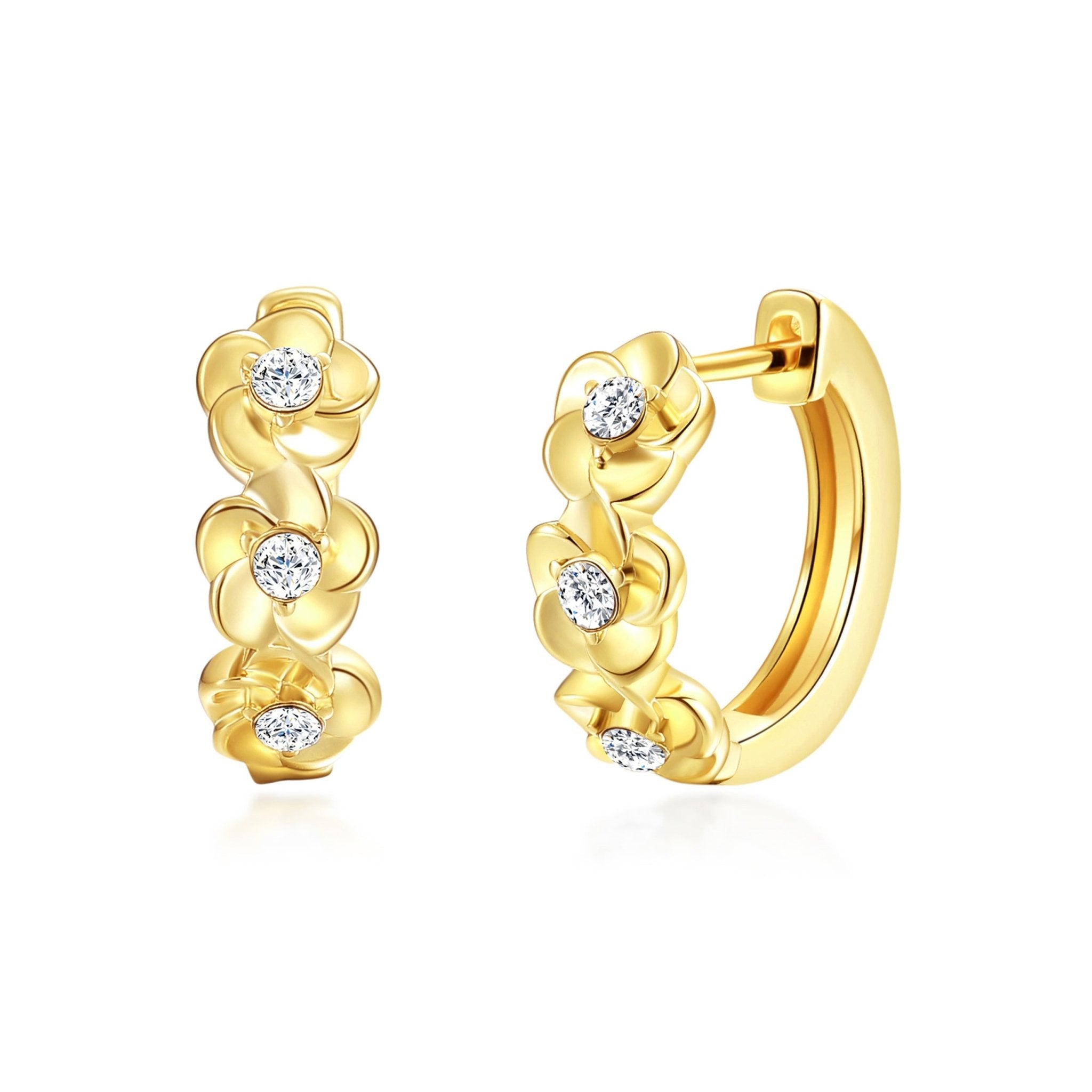 18k Gold Plated Flower Hoop Earrings Created with Zircondia® Crystals