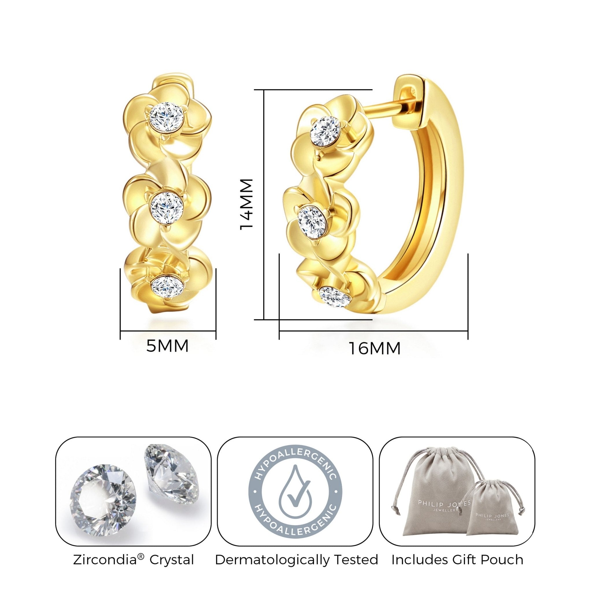 18k Gold Plated Flower Hoop Earrings Created with Zircondia® Crystals