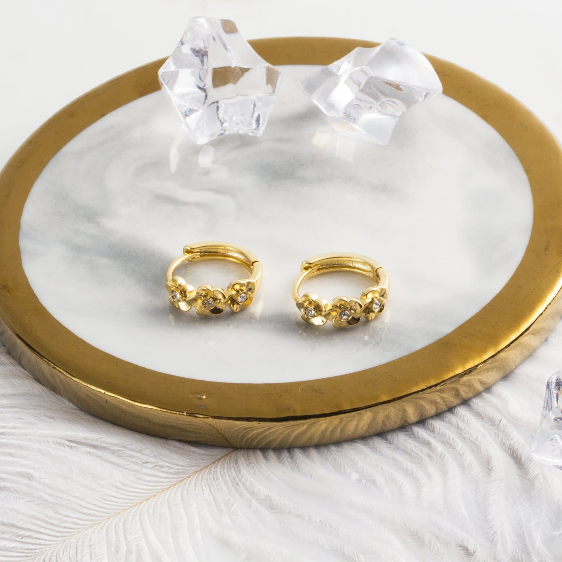 18k Gold Plated Flower Hoop Earrings Created with Zircondia® Crystals