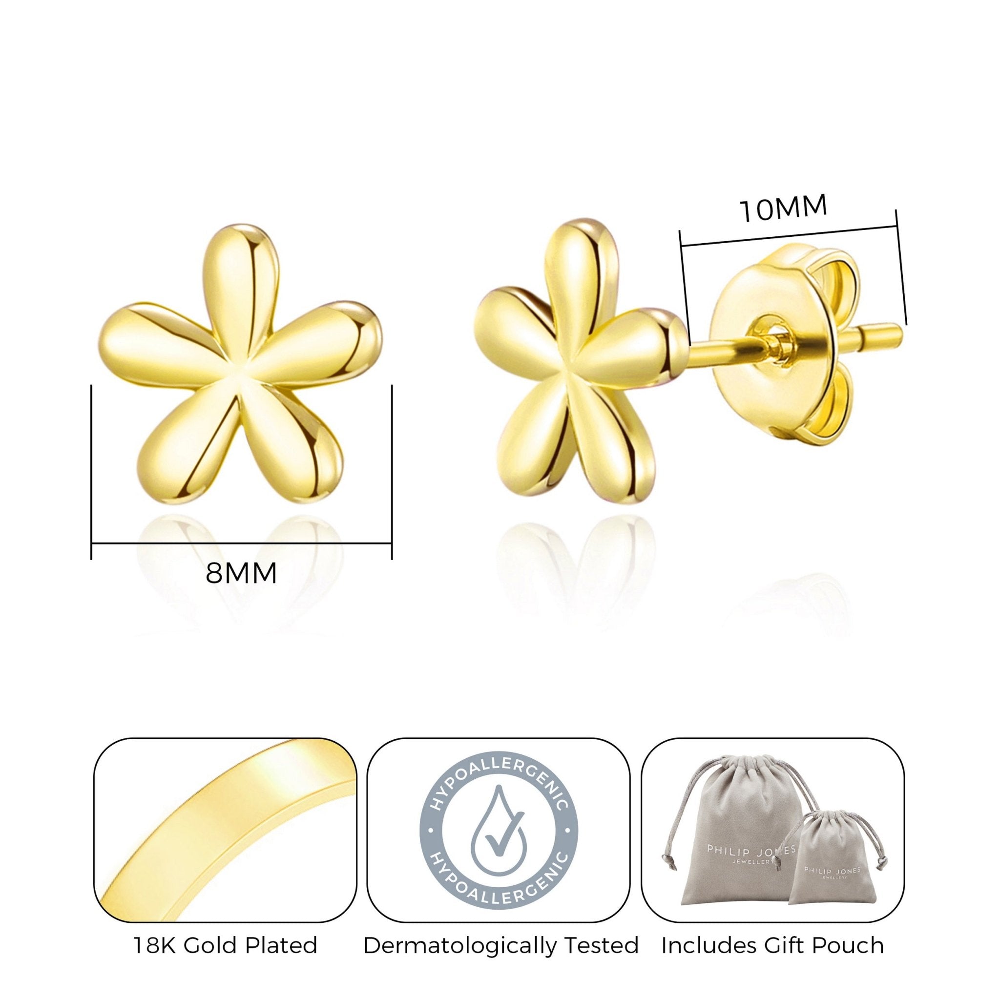 18k Gold Plated Flower Stud Earrings