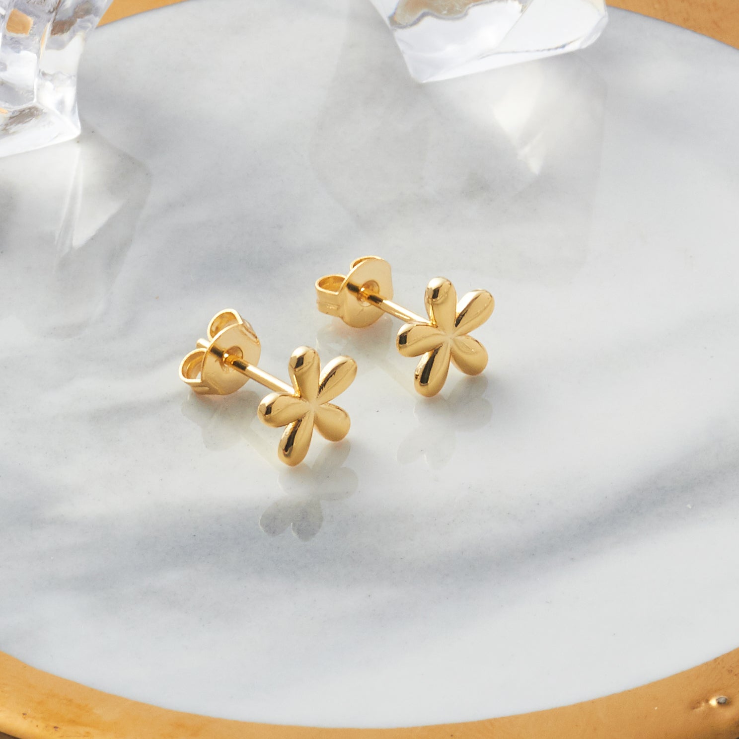 18k Gold Plated Flower Stud Earrings