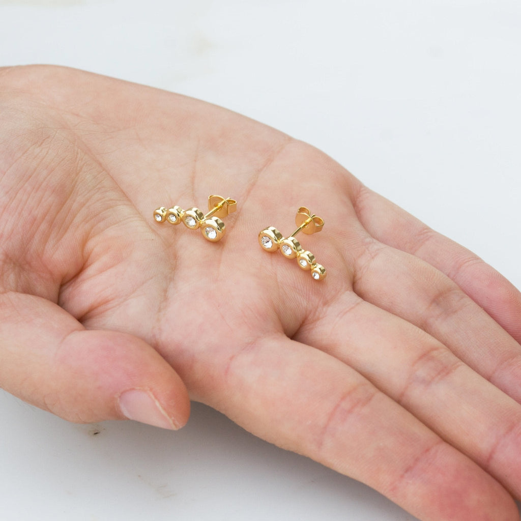 18k Gold Plated Four Stone Climber Earrings Created With Zircondia® Crystals