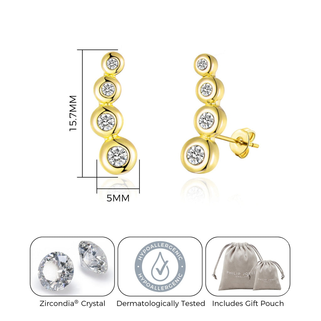 18k Gold Plated Four Stone Climber Earrings Created With Zircondia® Crystals