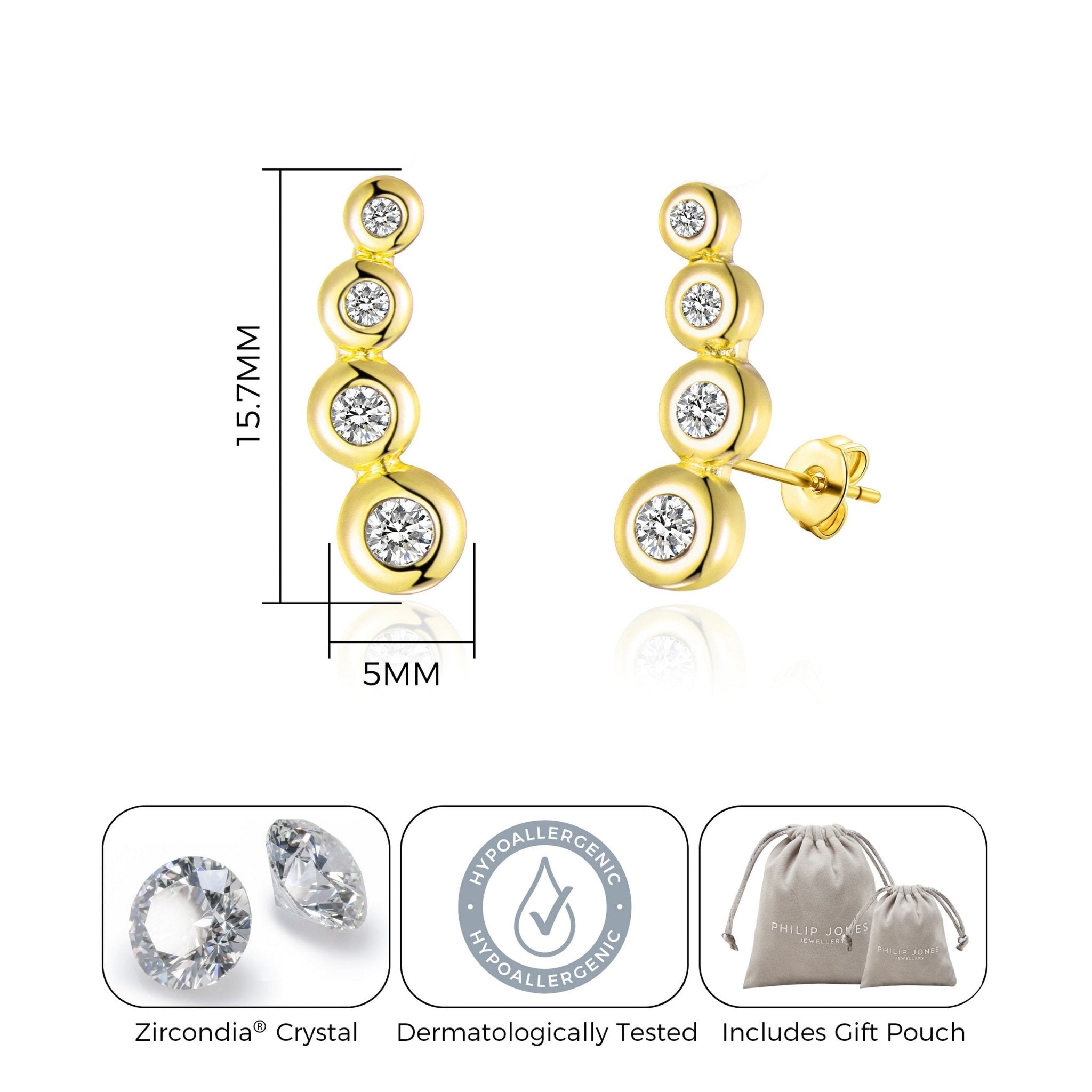 18k Gold Plated Four Stone Climber Earrings Created With Zircondia® Crystals