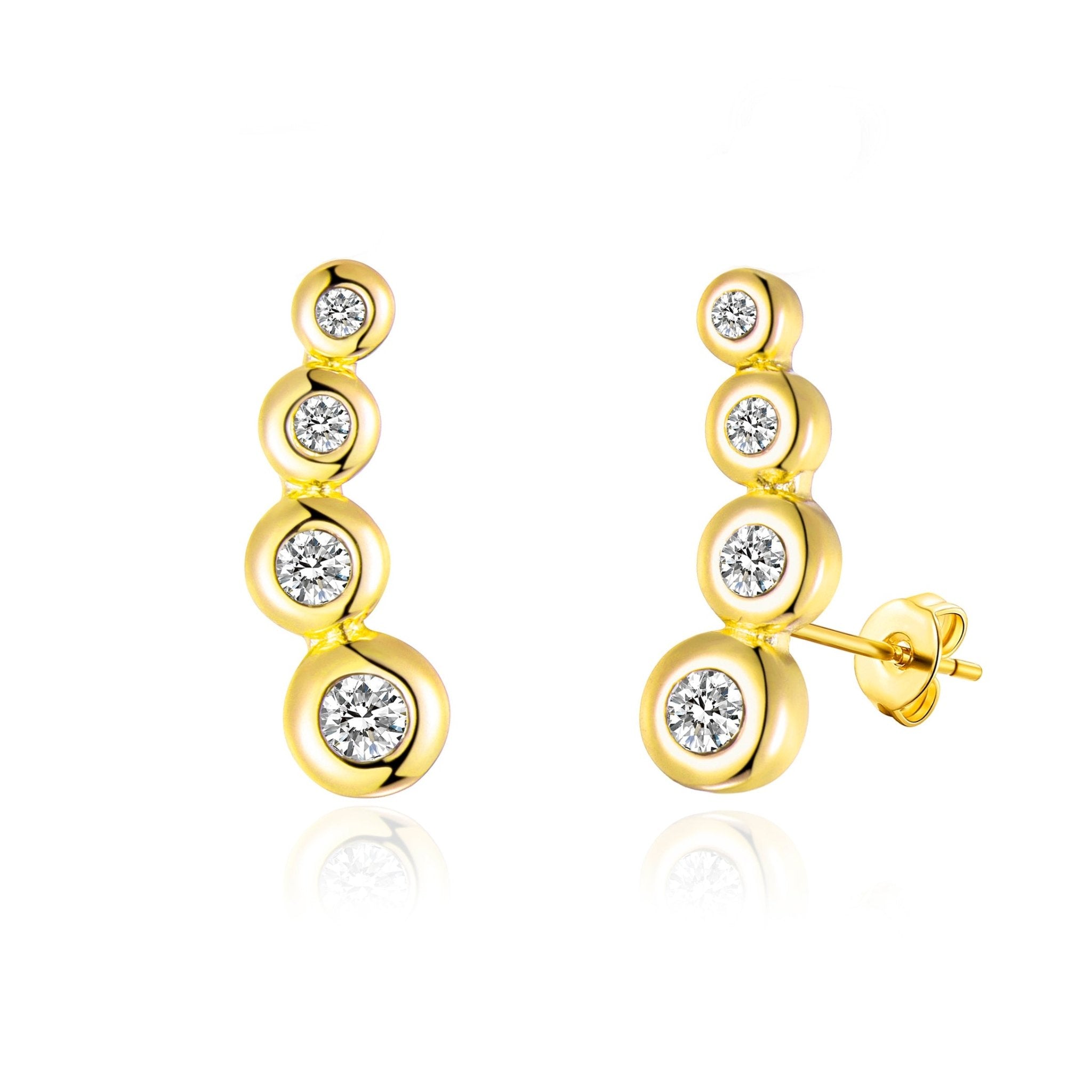 18k Gold Plated Four Stone Climber Earrings Created With Zircondia® Crystals