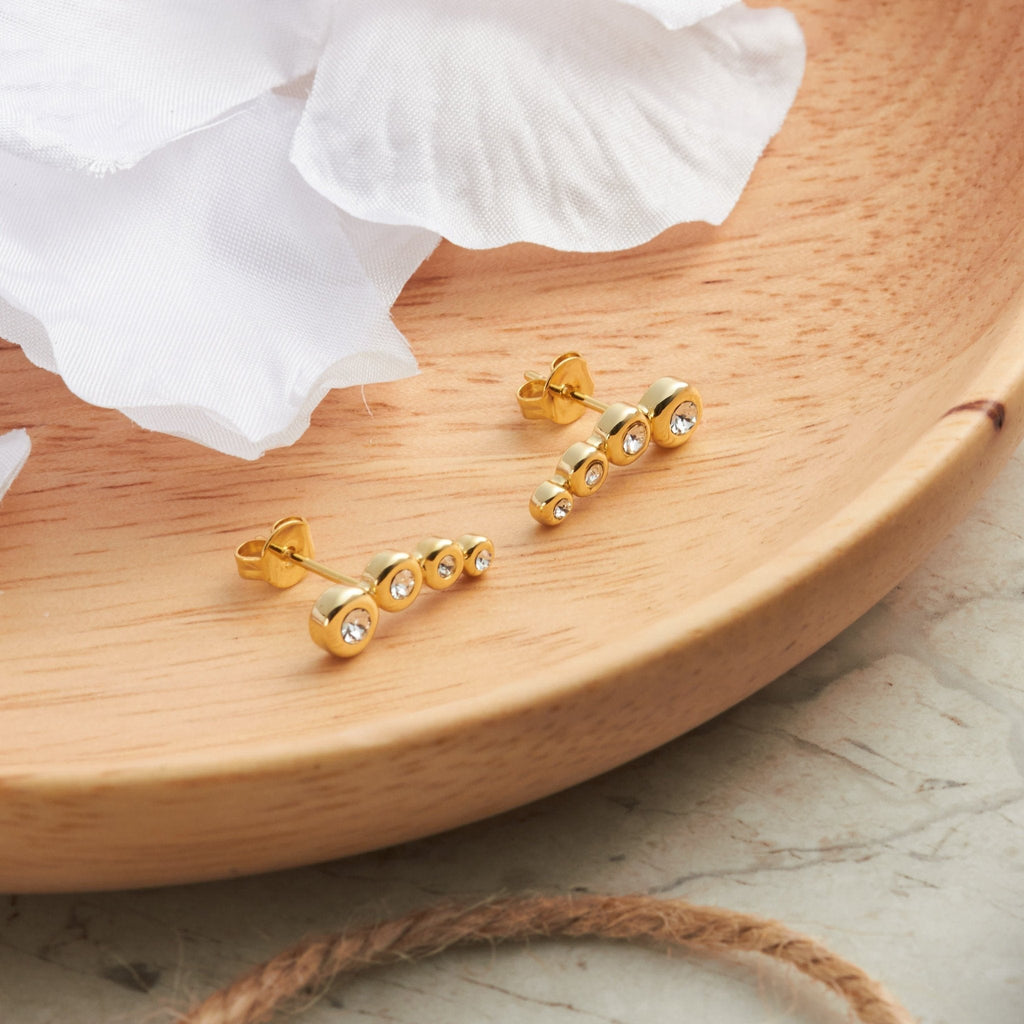 18k Gold Plated Four Stone Climber Earrings Created With Zircondia® Crystals