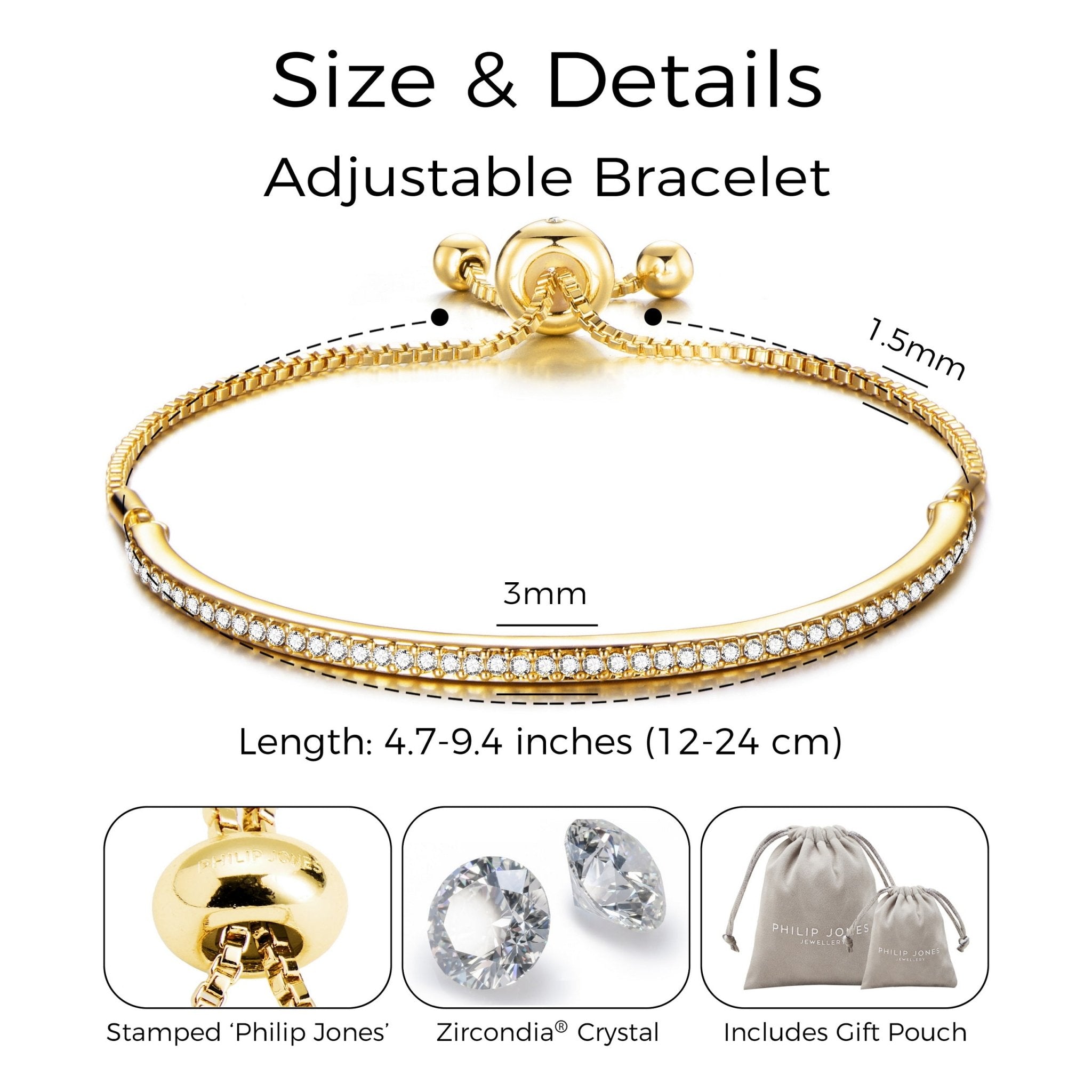 18k Gold Plated Friendship Slider Bracelet Created with Zircondia® Crystals