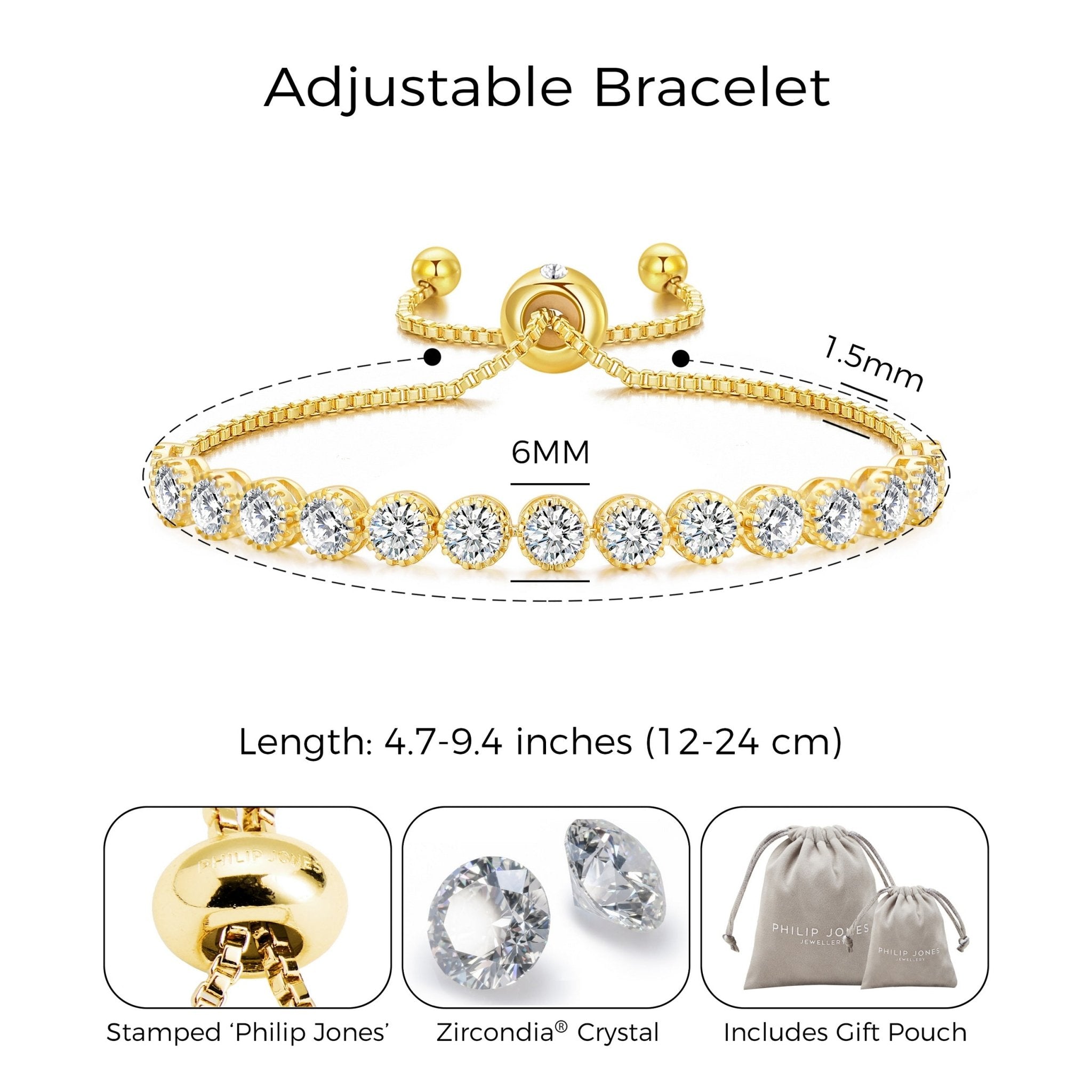 18k Gold Plated Friendship Slider Bracelet with Zircondia® Crystals