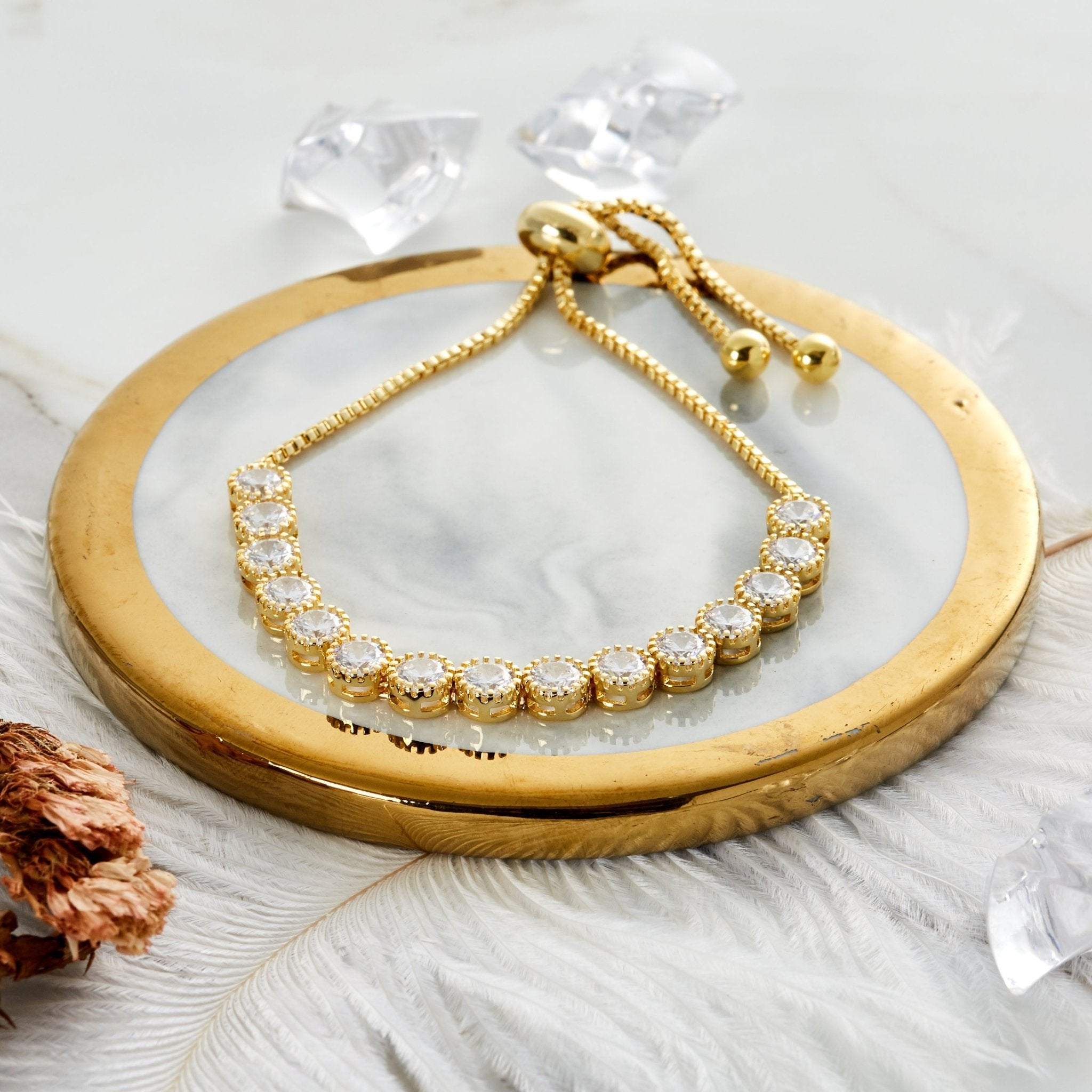 18k Gold Plated Friendship Slider Bracelet with Zircondia® Crystals