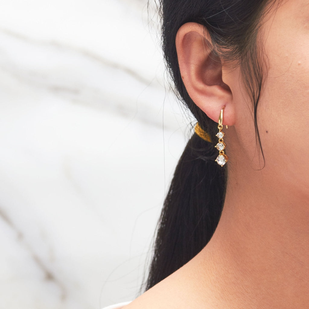 18k Gold Plated Graduated Drop Earrings Created with Zircondia® Crystals