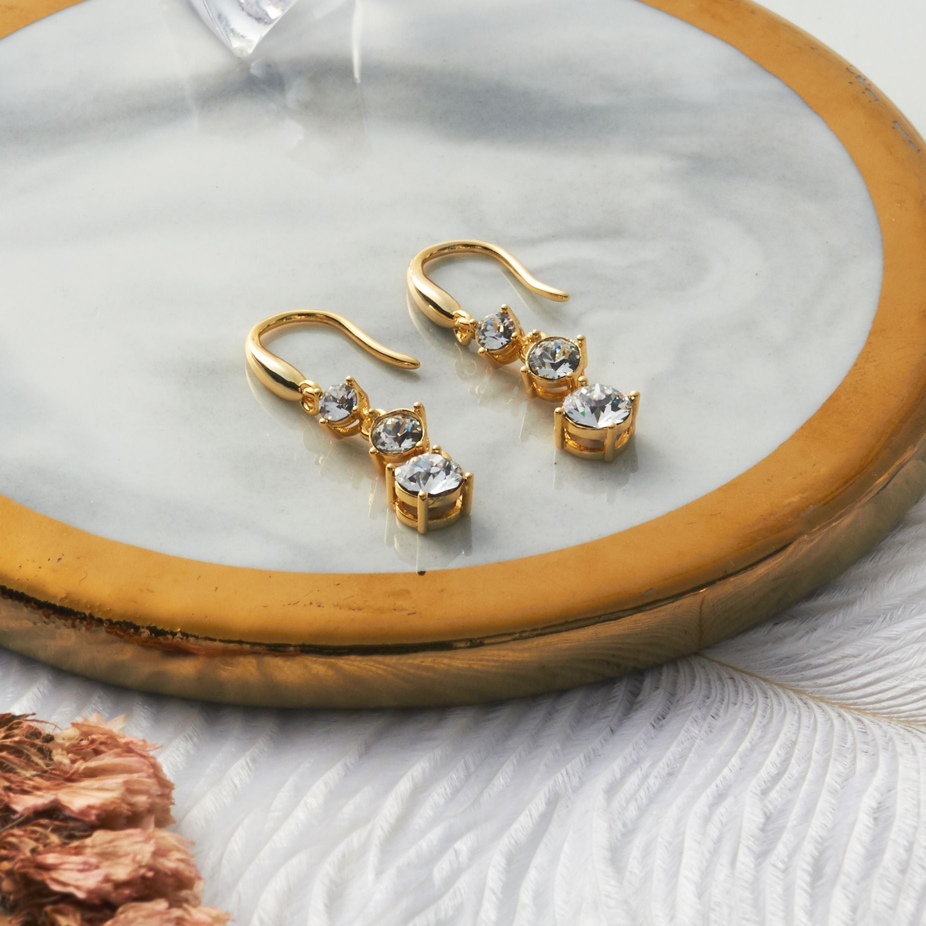 18k Gold Plated Graduated Drop Earrings Created with Zircondia® Crystals