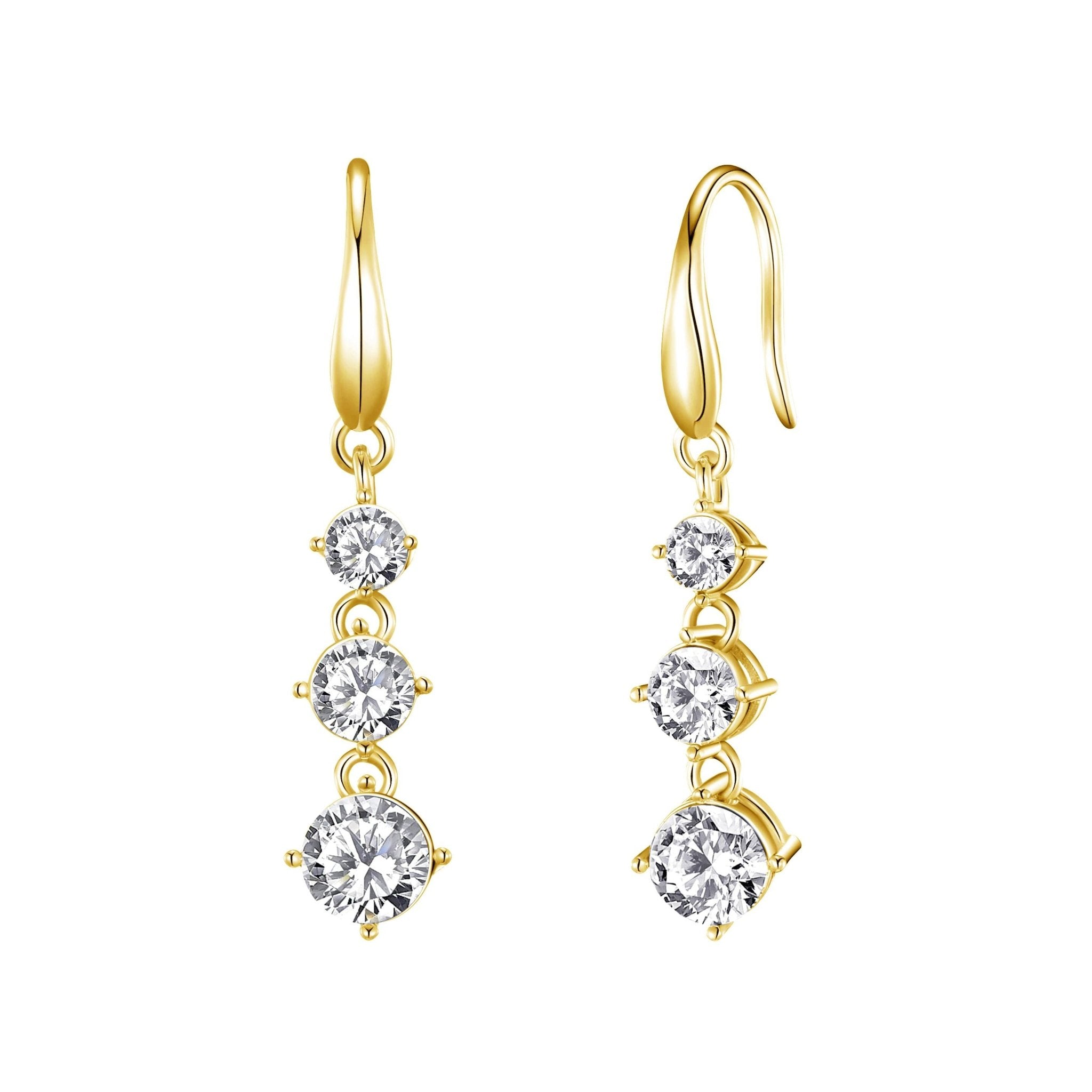 18k Gold Plated Graduated Drop Earrings Created with Zircondia® Crystals