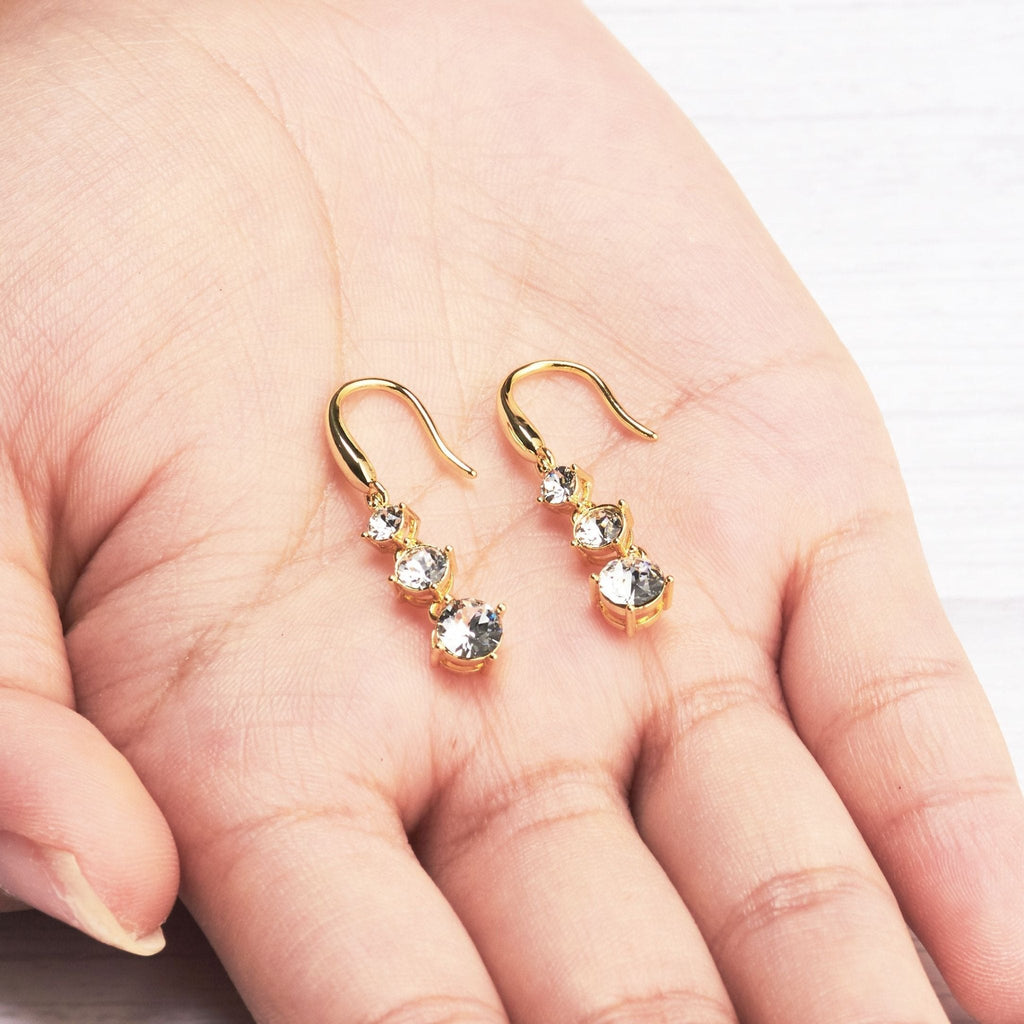 18k Gold Plated Graduated Drop Earrings Created with Zircondia® Crystals