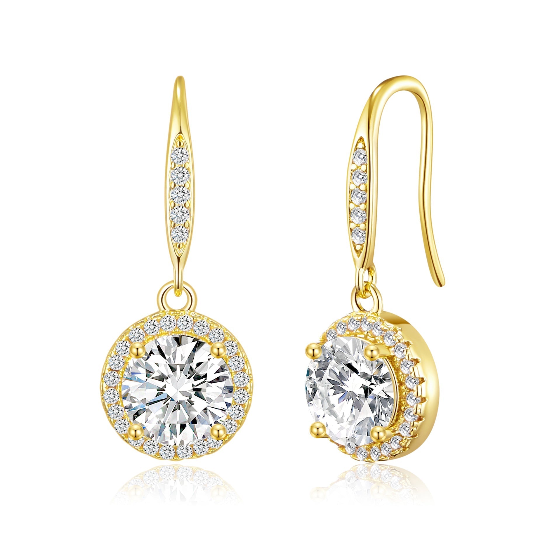 18k Gold Plated Halo Drop Earrings Created with Zircondia® Crystals