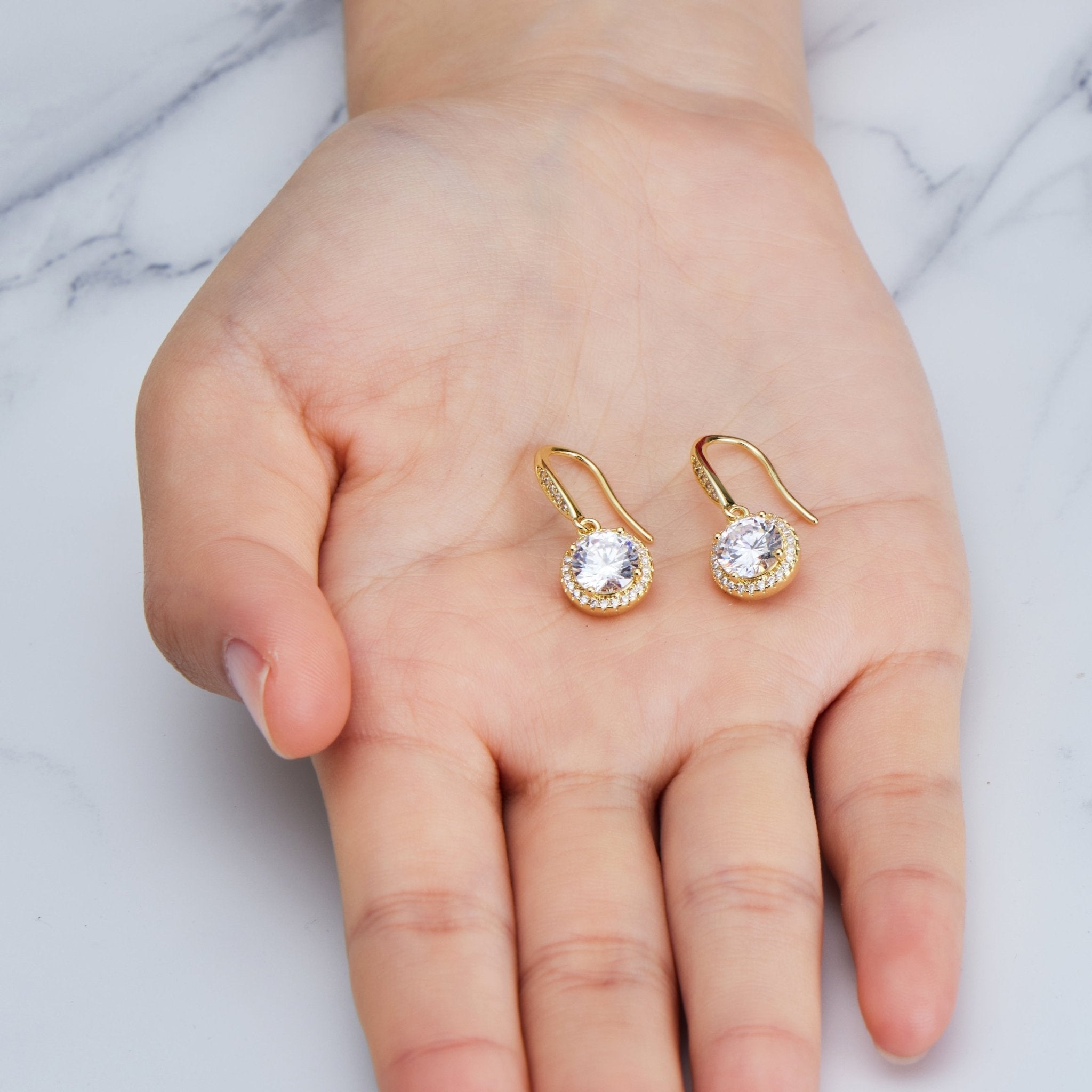 18k Gold Plated Halo Drop Earrings Created with Zircondia® Crystals