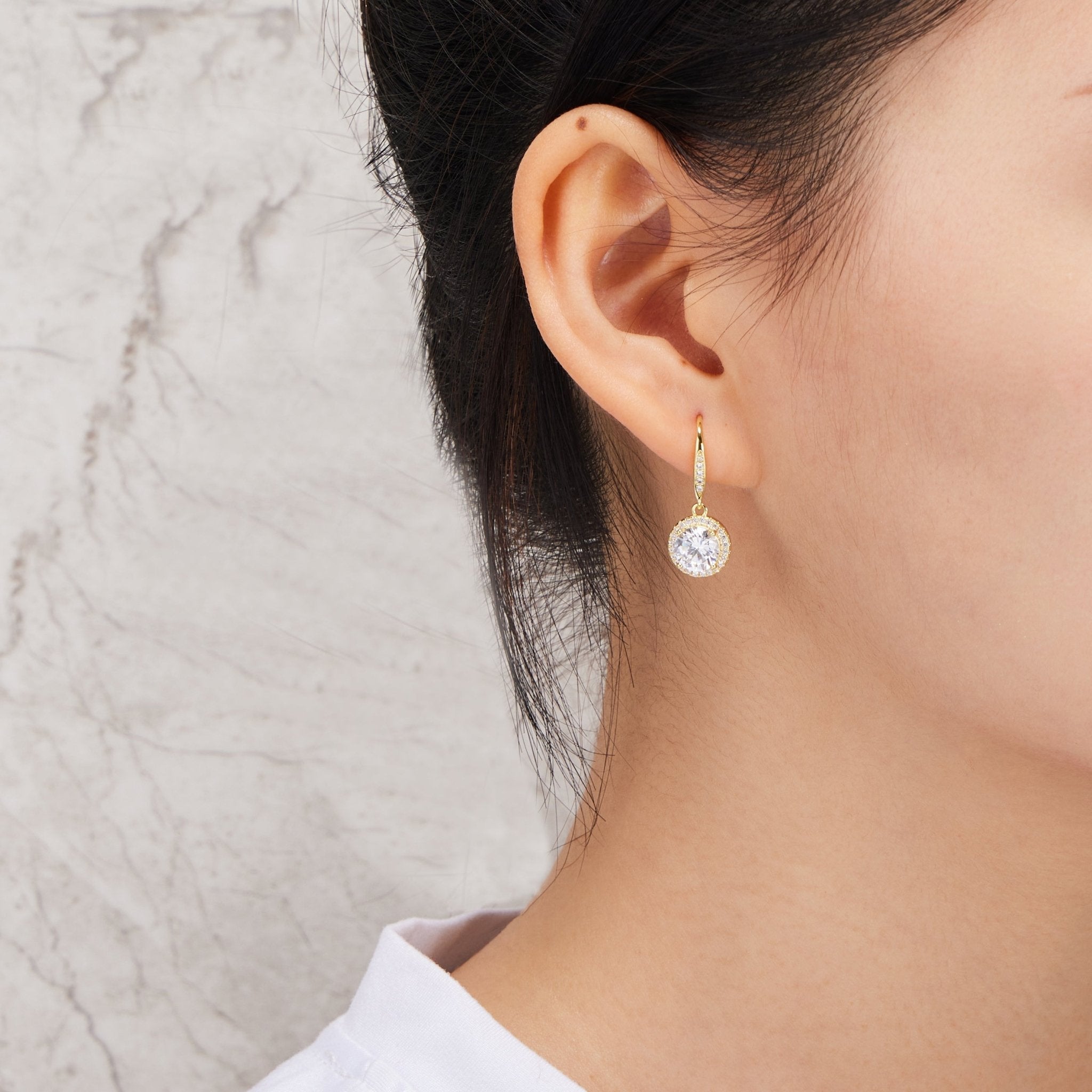 18k Gold Plated Halo Drop Earrings Created with Zircondia® Crystals