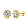 18k Gold Plated Halo Earrings Created with Zircondia® Crystals
