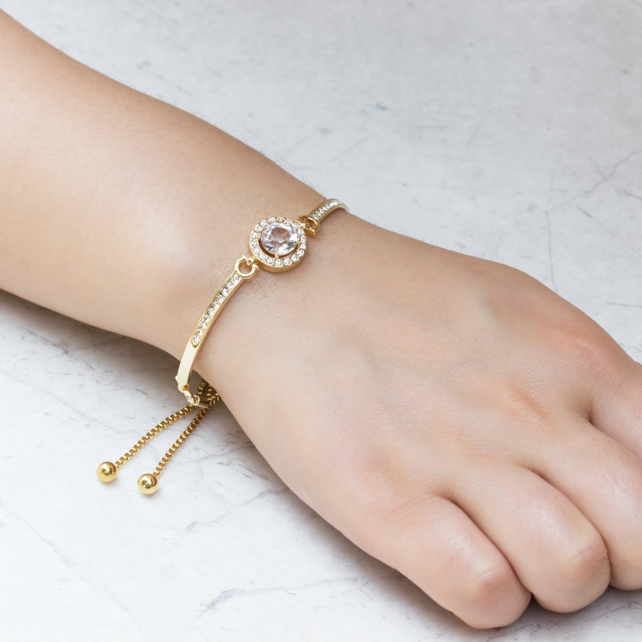 18k Gold Plated Halo Friendship Slider Bracelet Created with Zircondia® Crystals