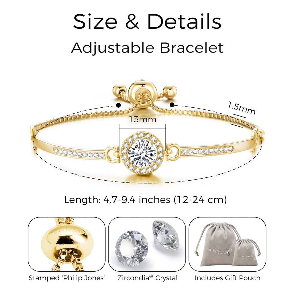 18k Gold Plated Halo Friendship Slider Bracelet Created with Zircondia® Crystals