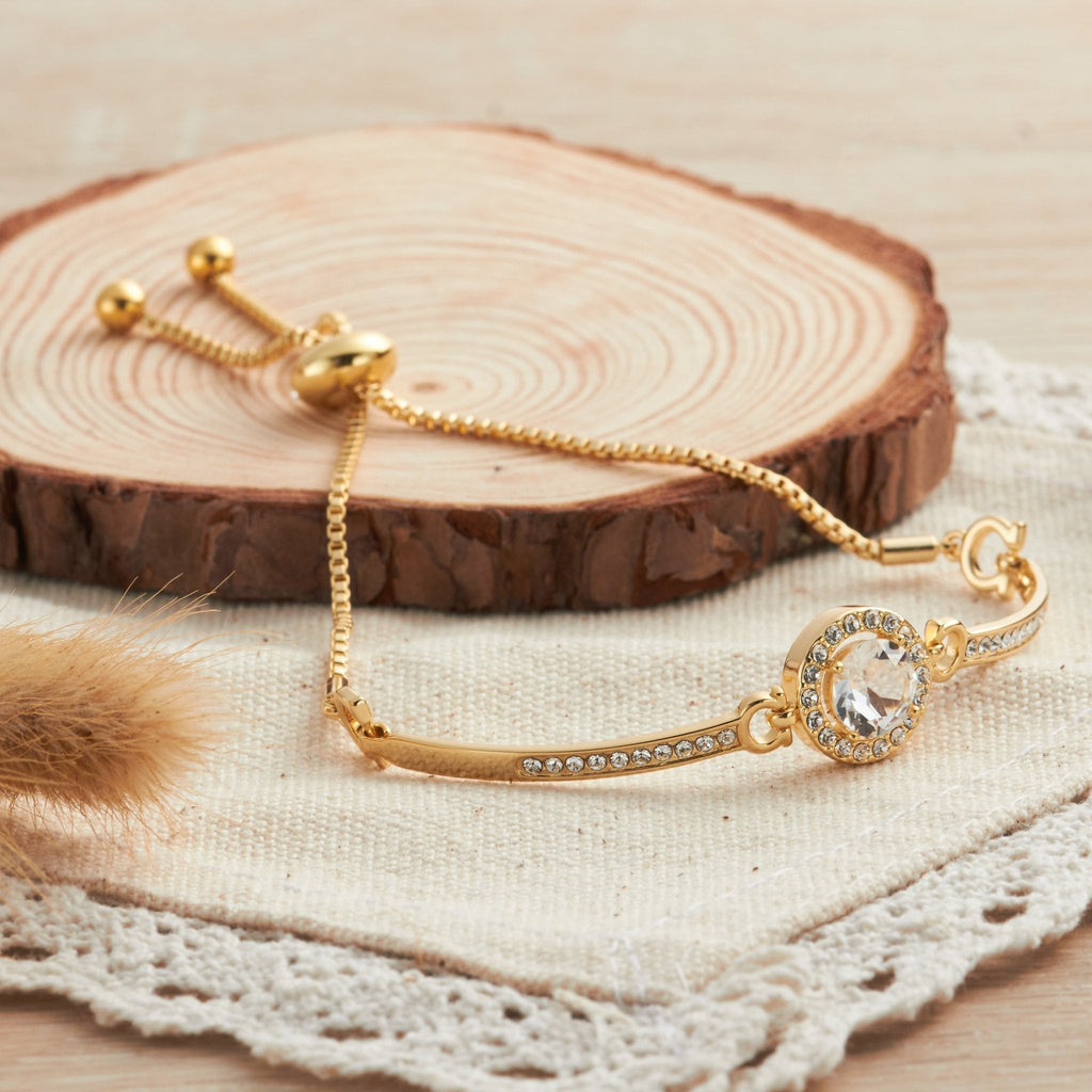 18k Gold Plated Halo Friendship Slider Bracelet Created with Zircondia® Crystals