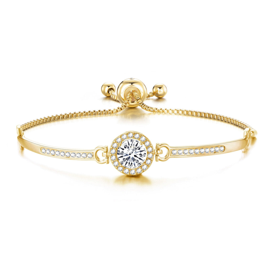 18k Gold Plated Halo Friendship Slider Bracelet Created with Zircondia® Crystals