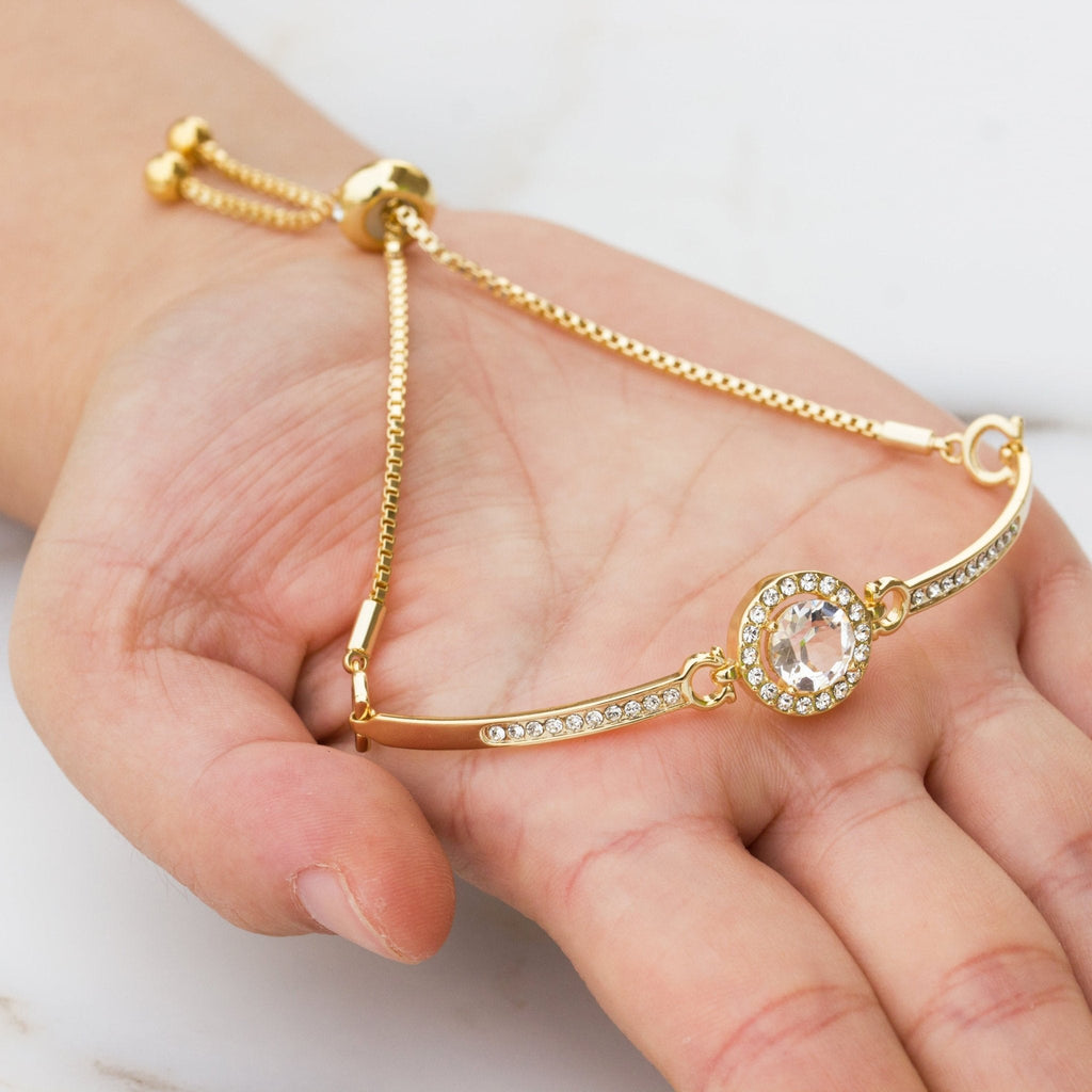 18k Gold Plated Halo Friendship Slider Bracelet Created with Zircondia® Crystals