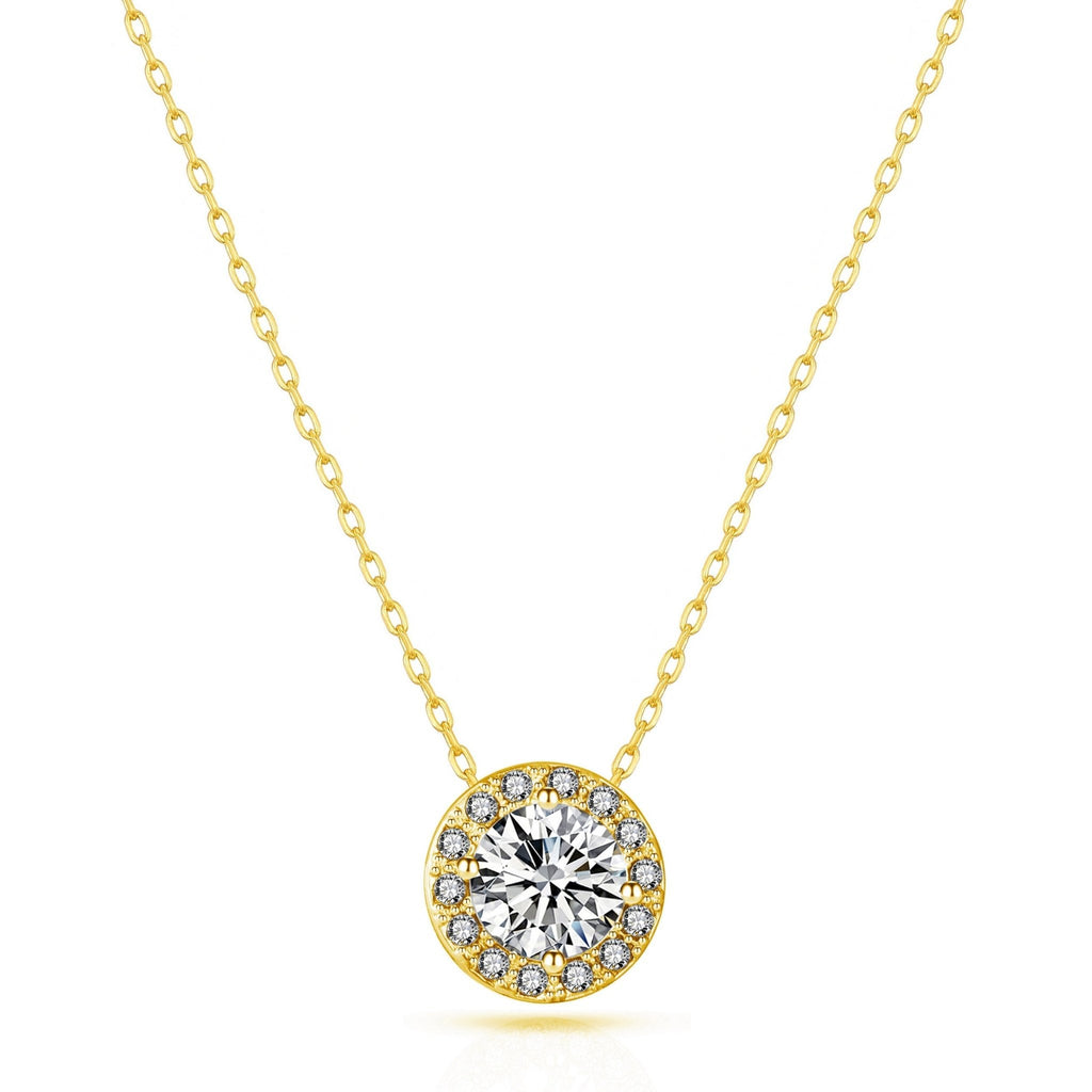18k Gold Plated Halo Necklace Created with Zircondia® Crystals