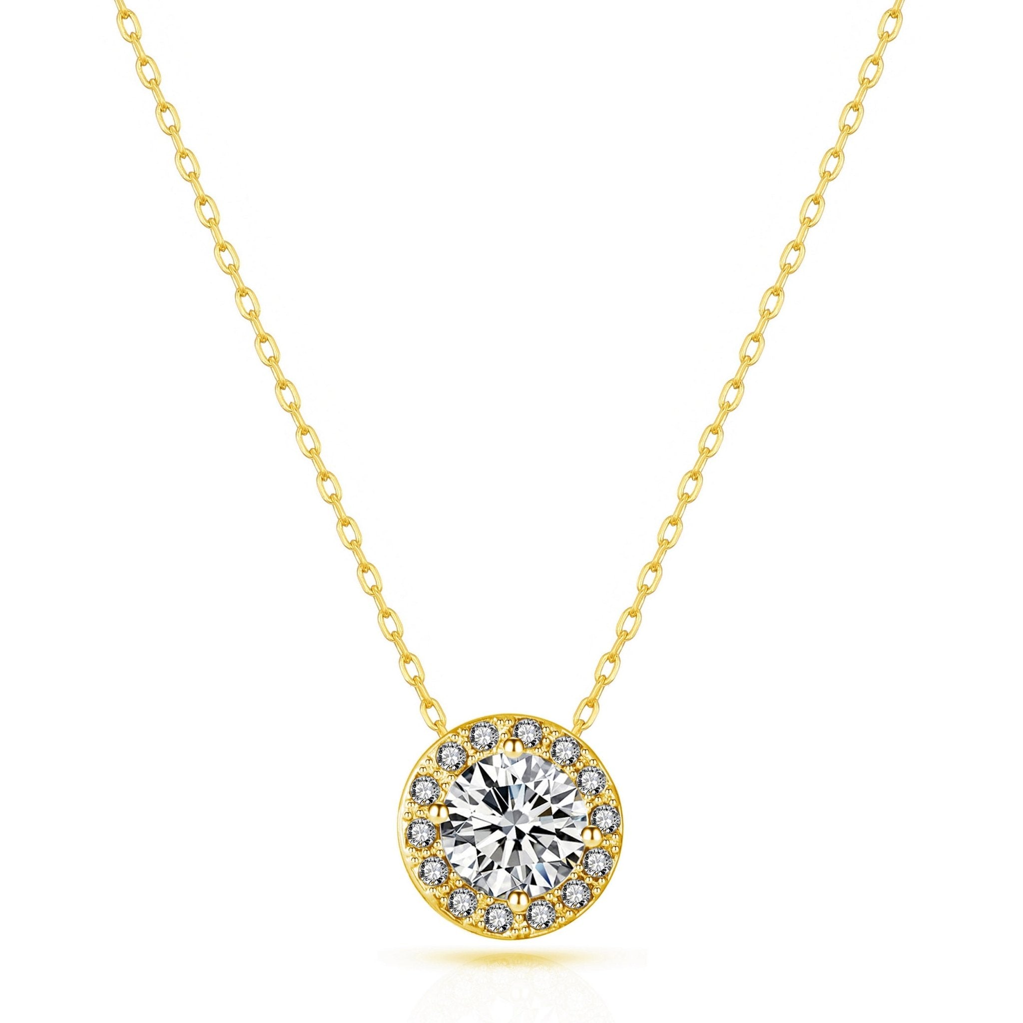 18k Gold Plated Halo Necklace Created with Zircondia® Crystals