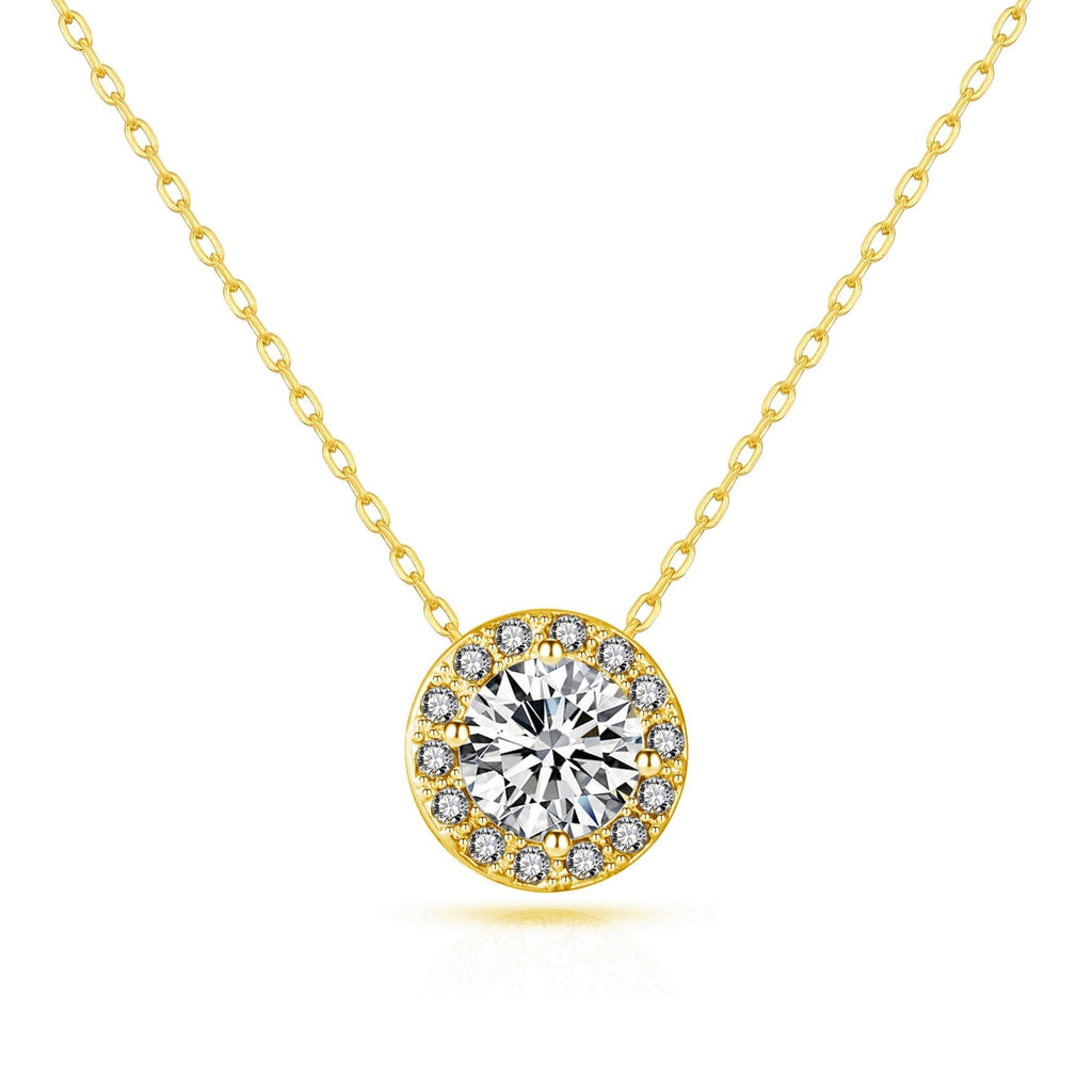 18k Gold Plated Halo Necklace Created with Zircondia® Crystals