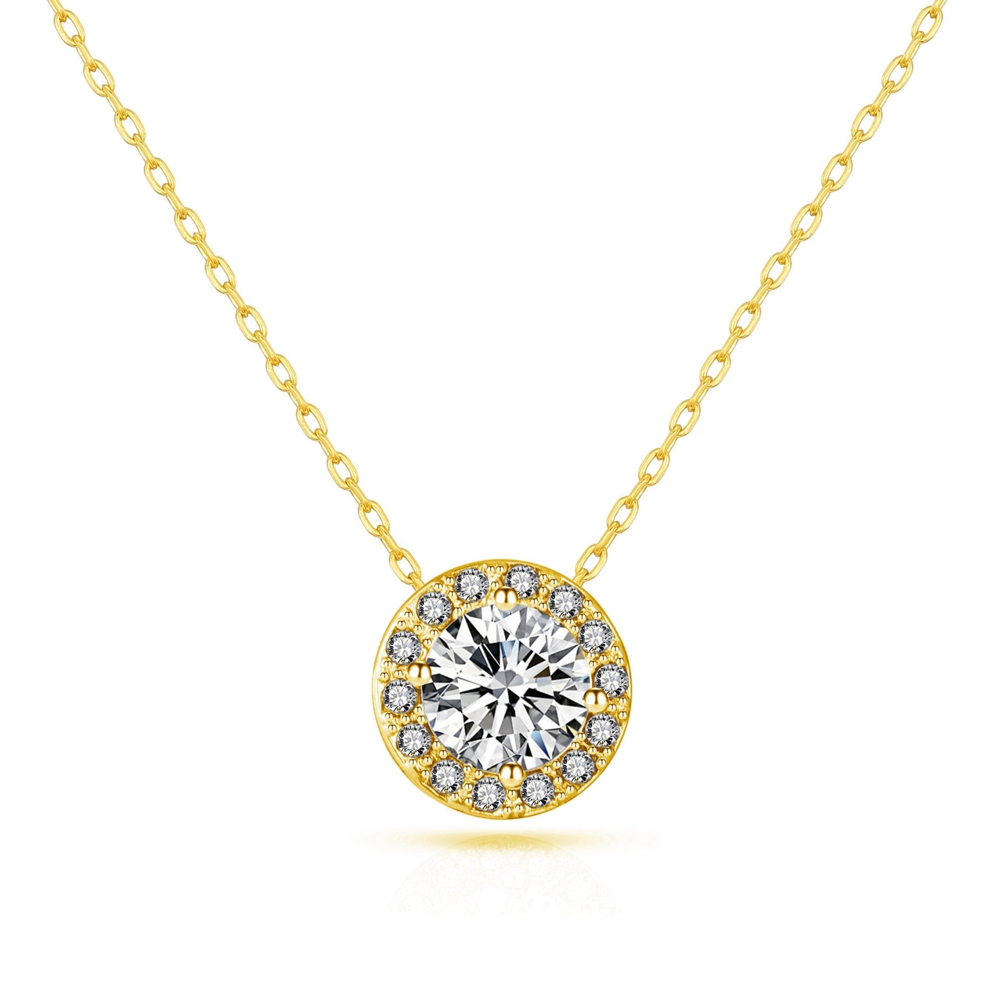 18k Gold Plated Halo Necklace Created with Zircondia® Crystals