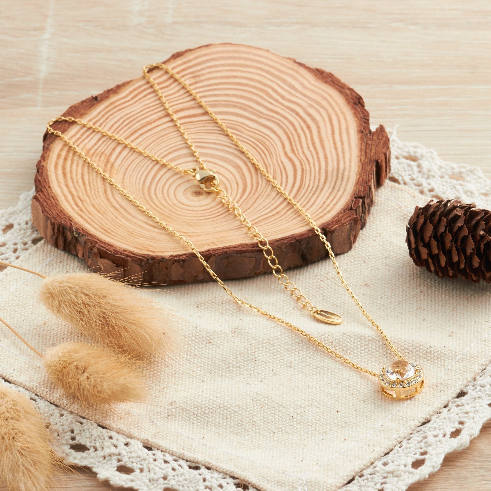 18k Gold Plated Halo Necklace Created with Zircondia® Crystals