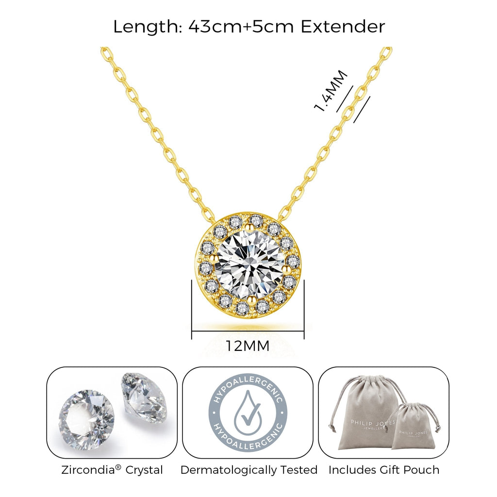 18k Gold Plated Halo Necklace Created with Zircondia® Crystals
