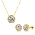 18k Gold Plated Halo Set Created with Zircondia® Crystals
