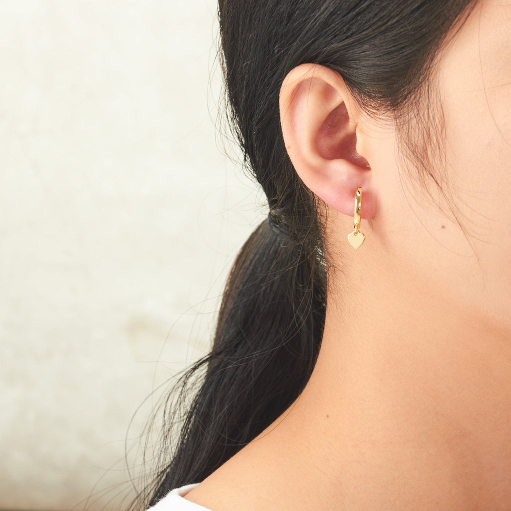 18k Gold Plated Heart Charm Hoop Earrings