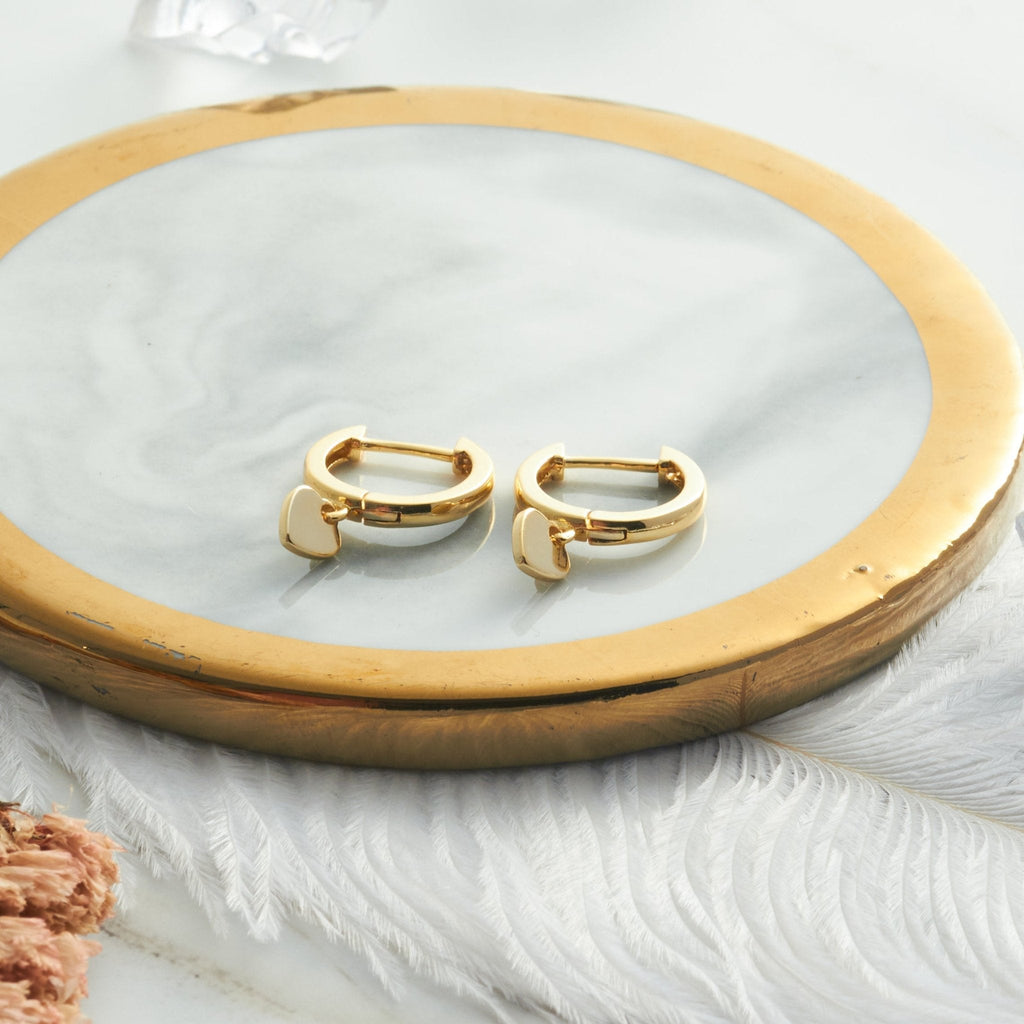 18k Gold Plated Heart Charm Hoop Earrings