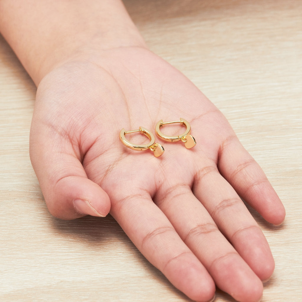18k Gold Plated Heart Charm Hoop Earrings