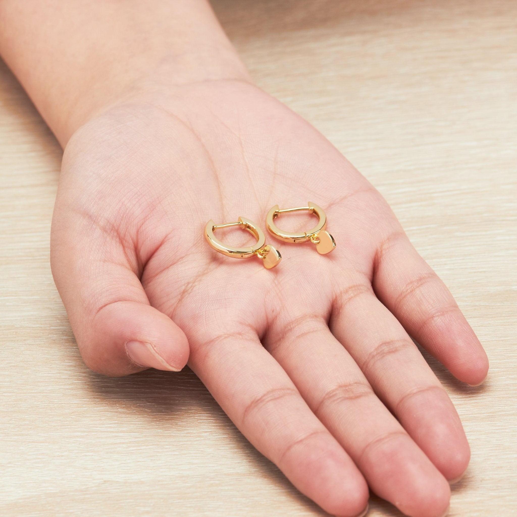 18k Gold Plated Heart Charm Hoop Earrings